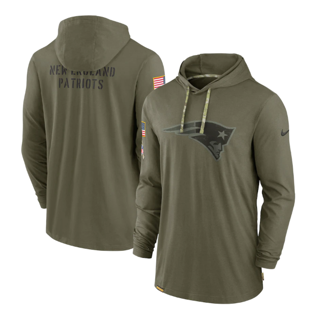 Men's New England Patriots 2022 Olive Salute to Service Tonal Pullover Hoodie Men's New England Patriots 2022 Olive Salute to Service Tonal Pullover Hoodie